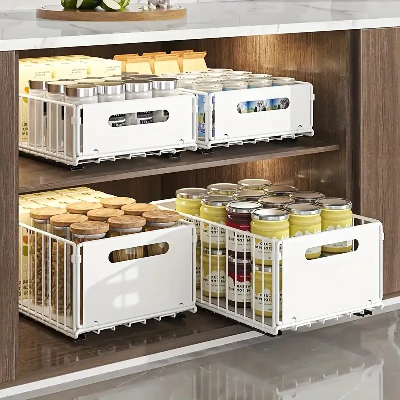 support-de-rangement-d'armoire-extractible-2-pieces-en-acier-au-carbone-resistant-a-la-rouille-panier-de-rangement-pliable-etagere-a-tiroirs-pour-la-cuisine-domestique