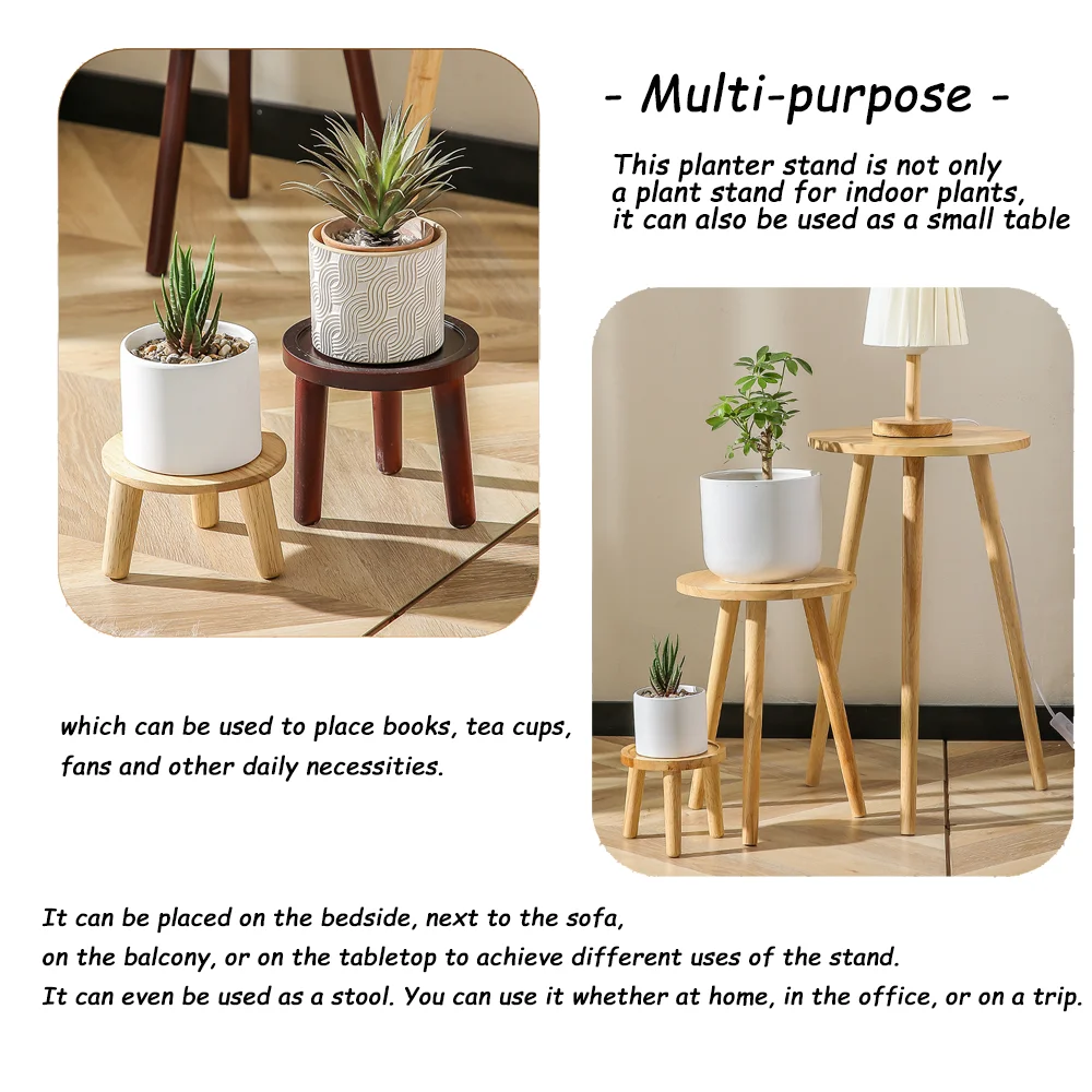 Indoor Table Plant Stand Wood Small Round Side Plant Table for Indoor Plants,Tall Plant Holder for Flower Pots End Table