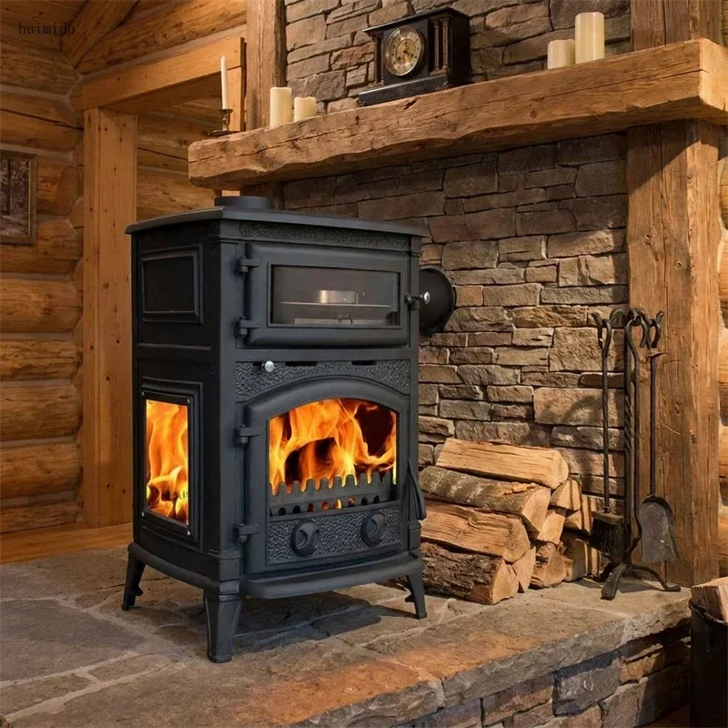 Luxury Real Fire Chimney Fireplaces Home Cast Iron Heating Chimeneas Villa Indoor European Outdoor Decoration Retro Wood Stove