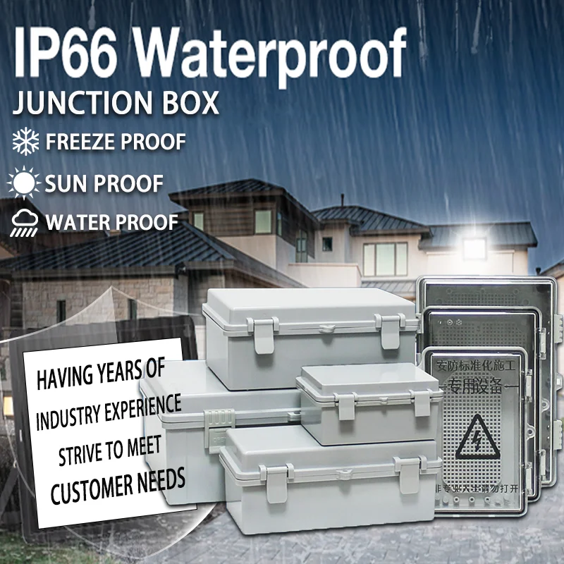 IP66 Waterproof ABS Plastic Junction Box Electrical Box Gray/Transparent Cover for Outdoor Electronics Distribution Box