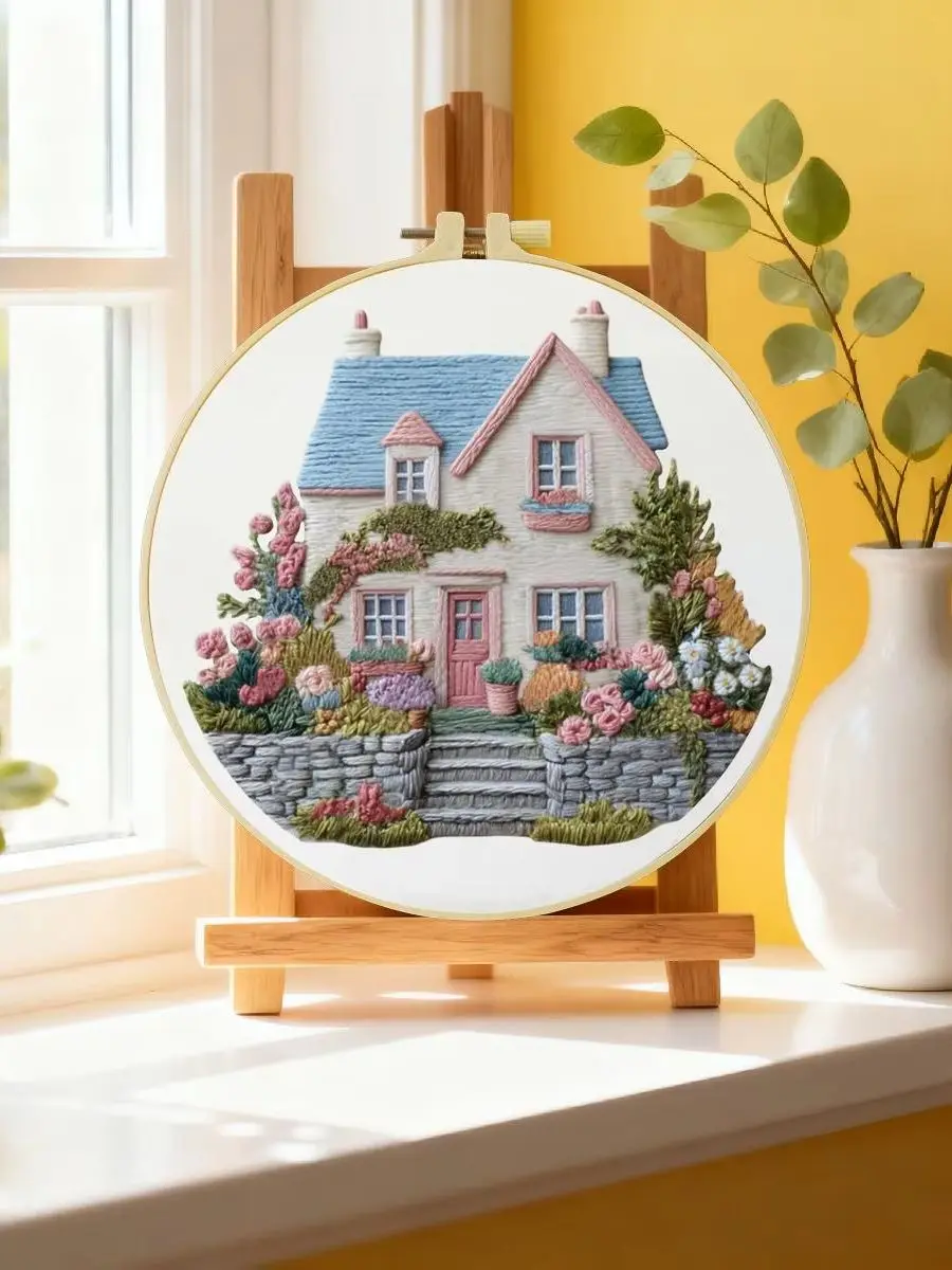 1 Stück 20X20CM/15X15CM 7,87/6,3 Zoll Großes Haus Stickerei Starter-Kit DIY-Kit DIY-Stickerei-Set Handarbeiten Nähkunst – Detail 6