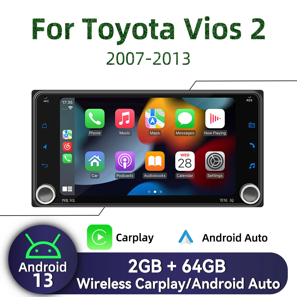 7 "Schermo Per Toyota Vios 2 2007-2013 Wireless Carplay Autoradio Android Auto Multimedia 2 Din Radio GPS BT WIFI Unità Principale Stereo