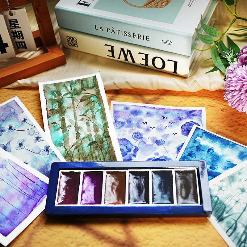 Image of Einfaches und Tragbares Festes Transparentes Aquarellfarben-Set mit Sechs Farben für Kunststudenten als Malzubehör