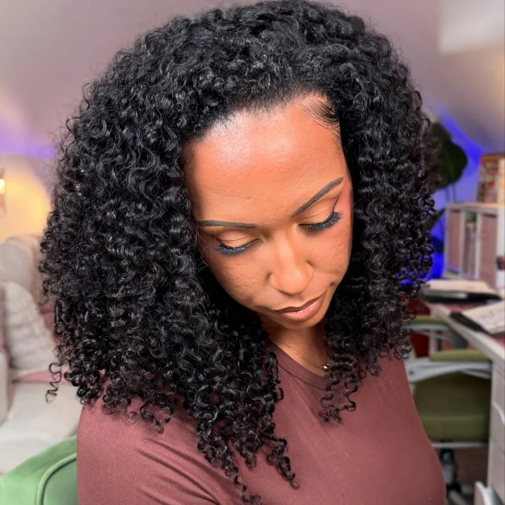 

Burmese Pixi Curly 100% Human Hair Half Wig Glueless Half Wigs Machine Made Drawstring Seamless 3 In 1 Flip Over Headband Wigs