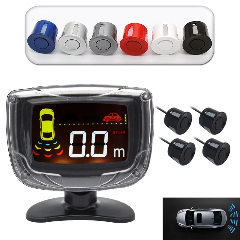 EURS Car Parking Sensor Kit With 4 Sensors 22mm LCD Screen Reverse Radar Sound Alert Indicator System Monitor Backlight Display