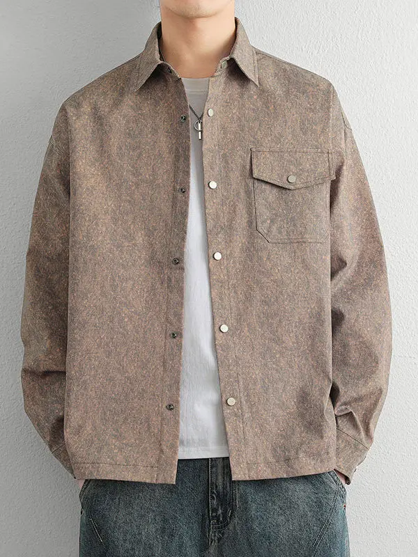 

Молодежная повседневная рубашка с длинным рукавом и воротником, мужская легкая куртка для весны и осени, верхняя одежда из полиэстера без стрейча