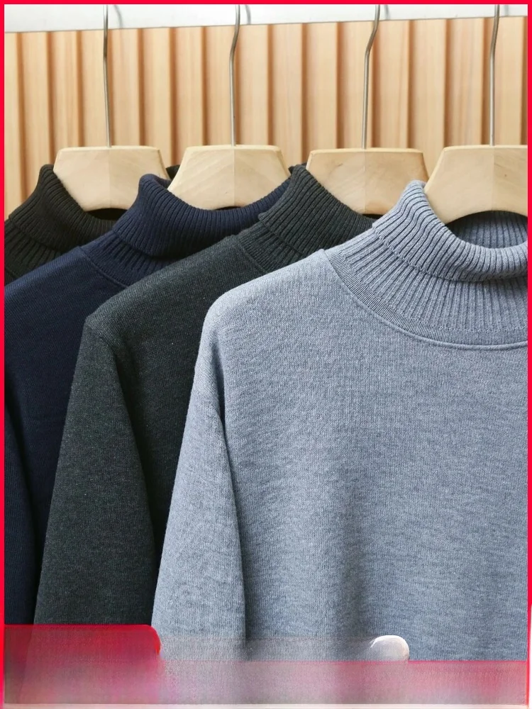 

Men's Basic High Collar Knitted Fce Lined Sweater Winter New Arrival Soft Polyester Fiber Busin Sle Faion Urban Youth