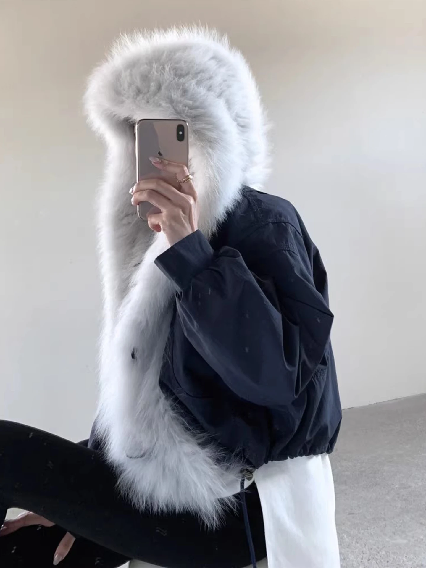   -Mimic Collo in pelliccia Parka Cappotto Calore da donna Isolato in cotone ort Jaet Coreano Sle Loose Fit Lungo Sve