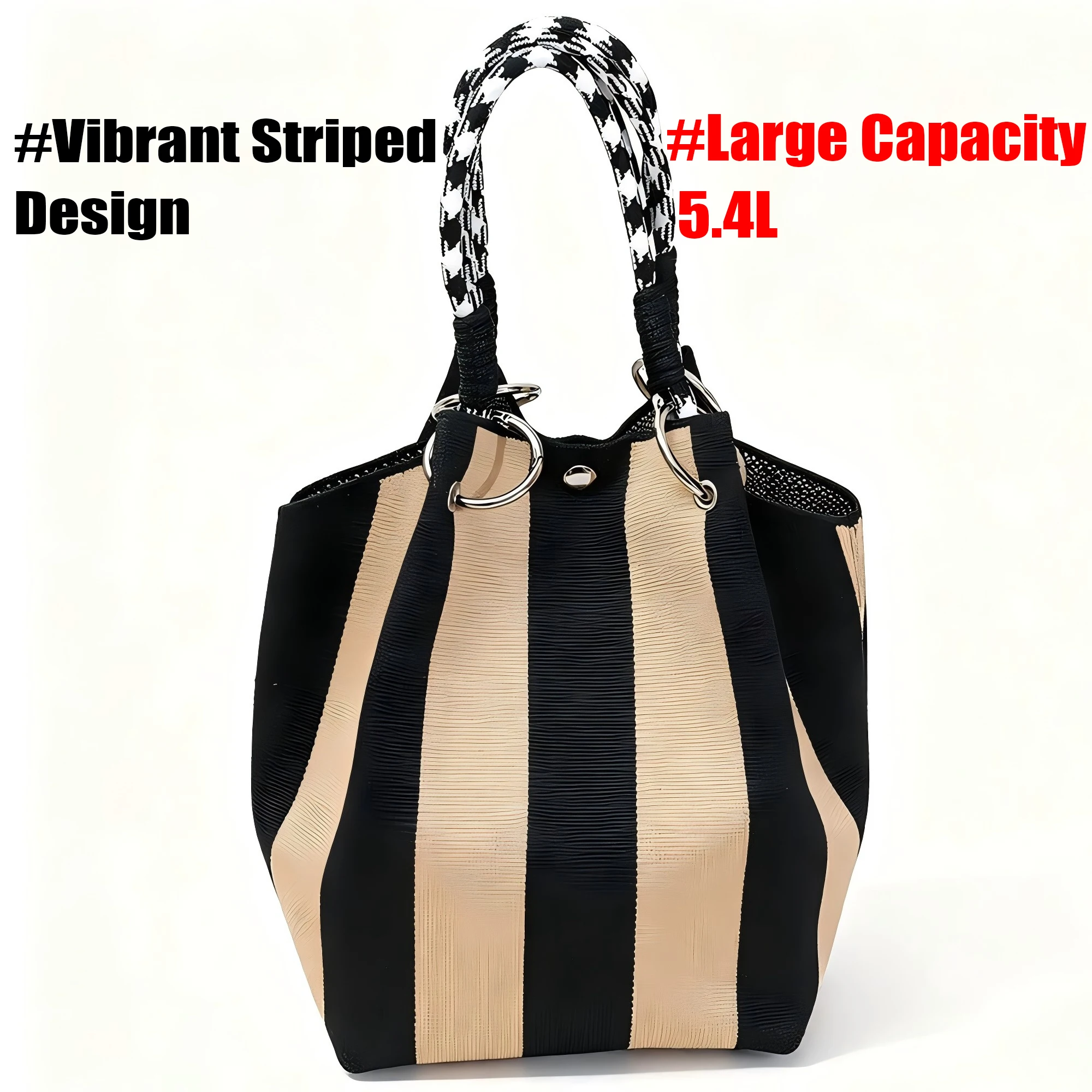 Bunte Gestreifte Bucket Bag für Damen Modische Pendler-Handtasche Lässige Schulter-Tragetasche für Tägliches Einkaufen und Reisen