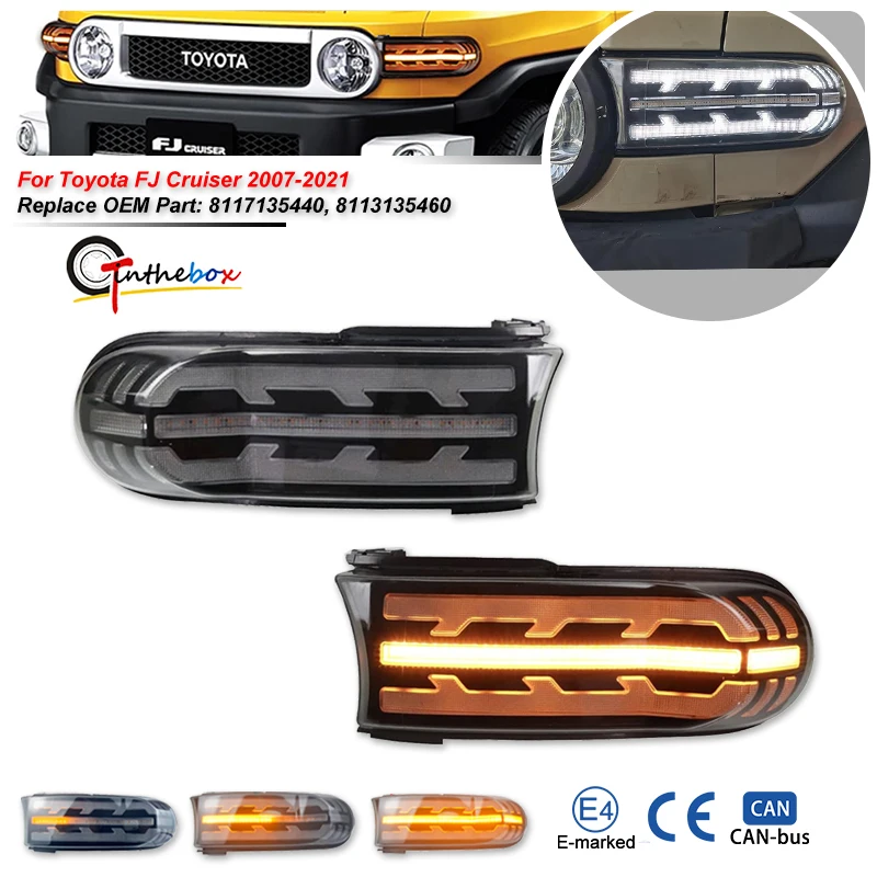 2Pcs LED Daytime Running Light for Toyota FJ Cruiser 2007-2022 Yellow Turn Signal Indicator Bumper DRL Lamp