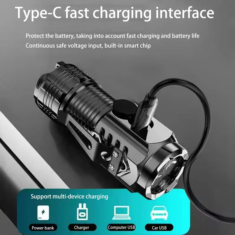 Strong Light Flashlight Portable Usb Rechargeable Outdoor Household Multi-functional Bright Mini Small Steel Cannon Flashlight