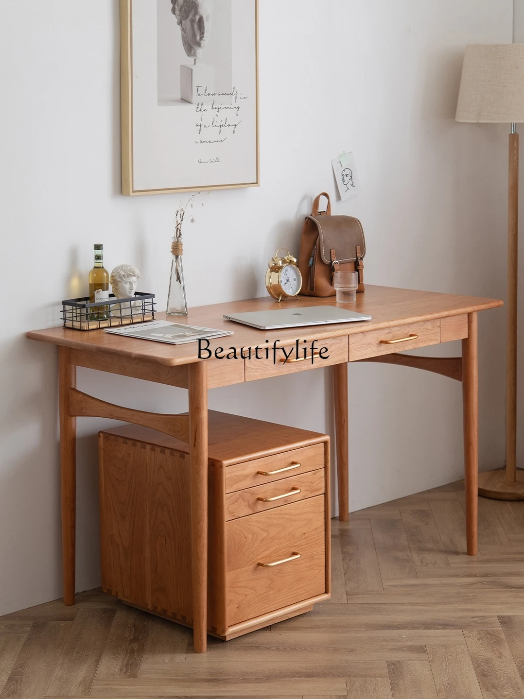 Solid Wood Desk Nordic Simple Log Single Shelf Study Table