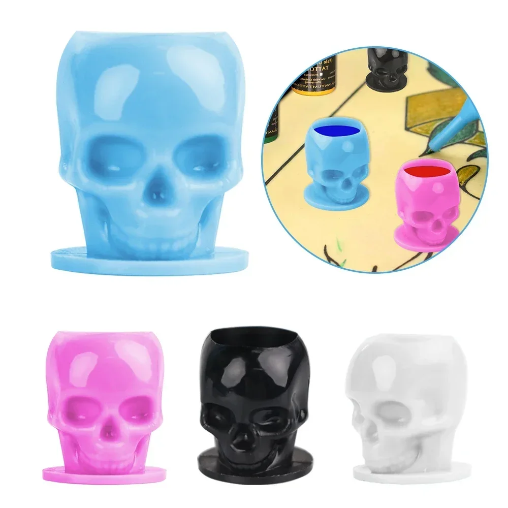

50Pcs Disposable Tattoo Ink Cups with Base Skull Cup Permanent Makeup Pigment Holder Container Tattoo Caps Tattoo Accessory