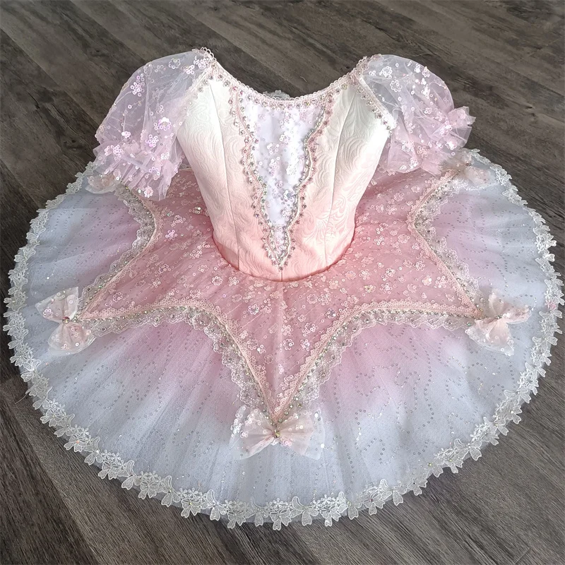 

Professional Kids Girls Child Competition Performance Wear Glitters Fairy Doll Gradiant Pink Lilac Ballet Tutu Costumes