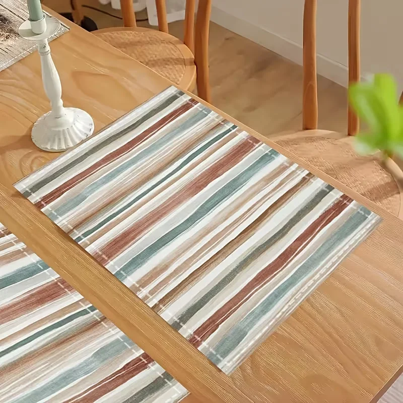 Aquarell-Erdtöne Gestreiftes Tischset mit Vertikalem Streifenmuster, Hitzebeständige Rutschfeste Tischmatten für Tägliche Tischdekoration