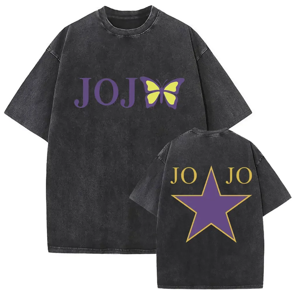 JoJo's Bizarre Adventure Higashikata Josuke Vintage Washed T-shirt Unisex Manga Graphic Tee Crazy Diamond Print Oversized Cotton Short Sleeve Top For JJBA Fans