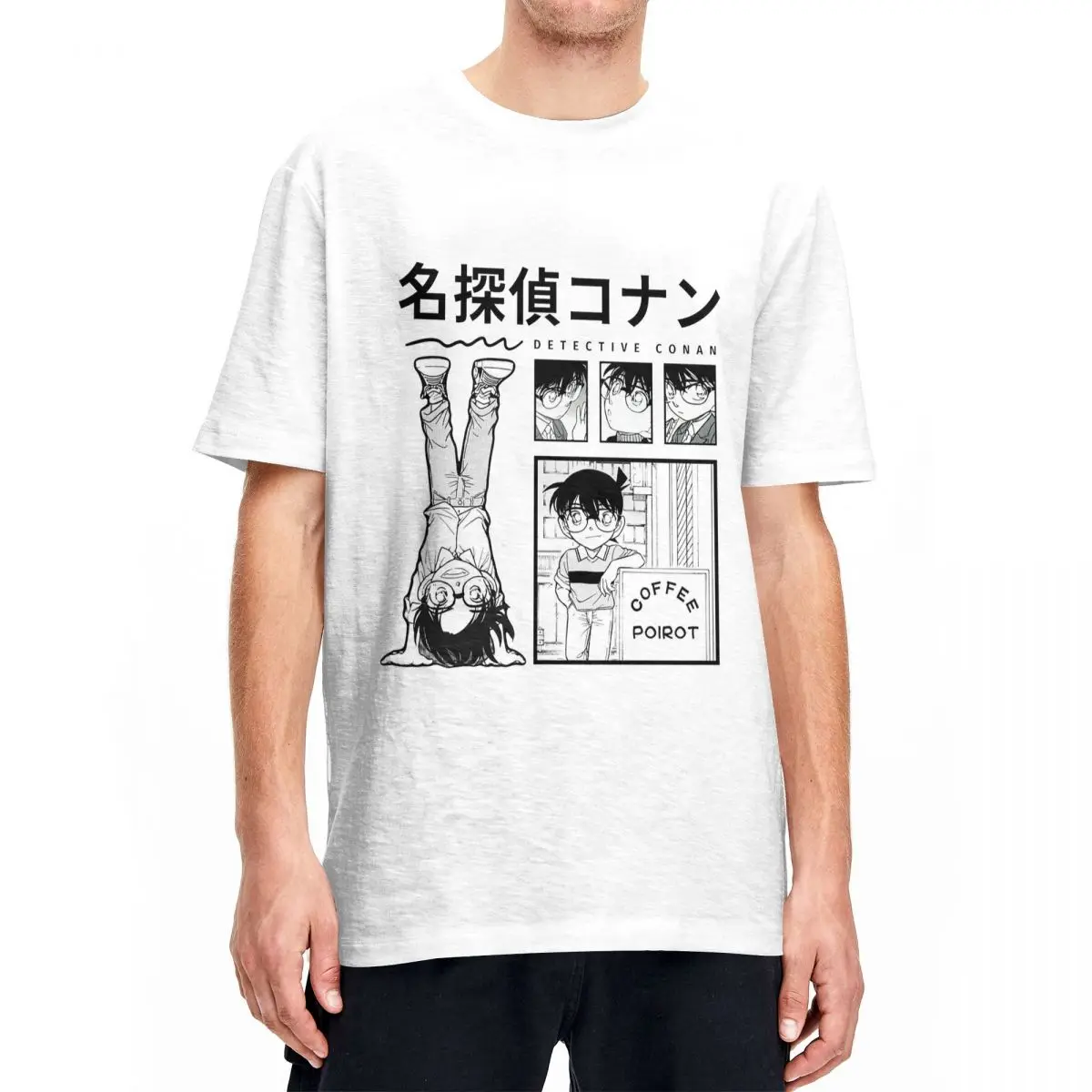 Streetwear Detective Conan Manga T Shirt Men Cotton Short Sleeve Round Neck Top Tee