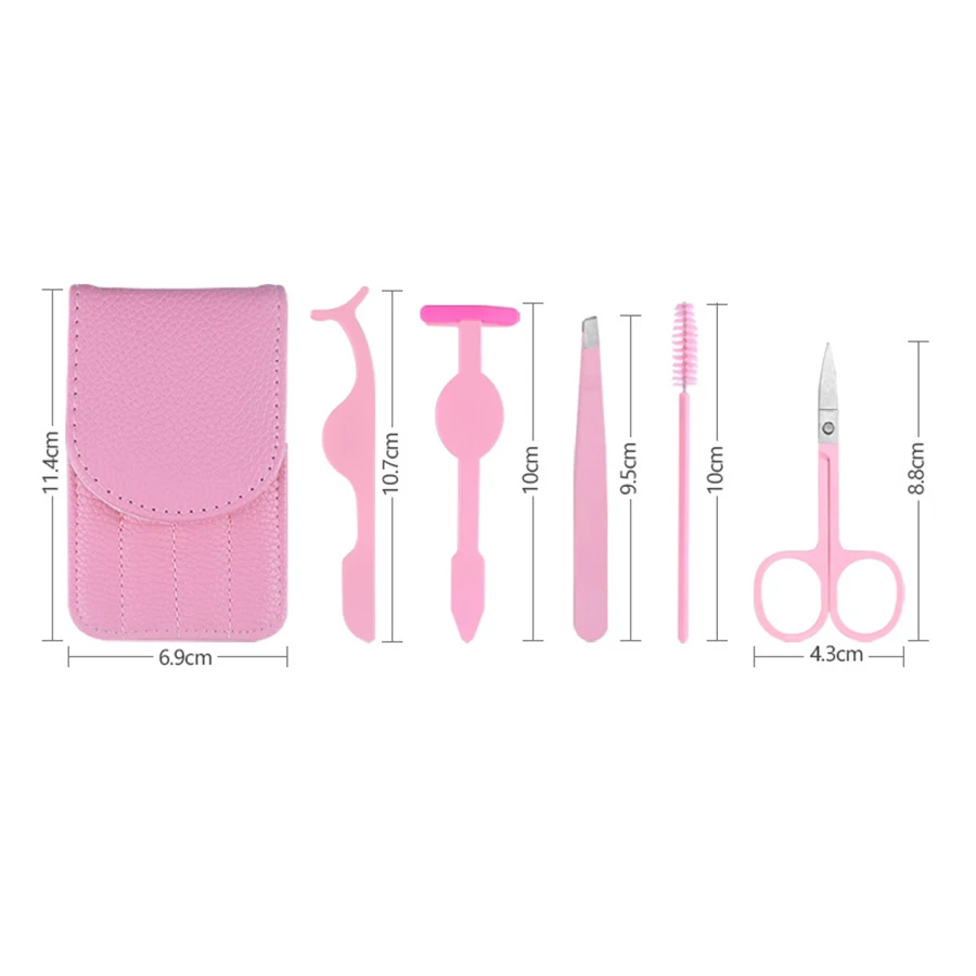 5PCS Stainless Steel False Eyelashes Auxiliary Tool Eyebrow Clip Brush Tweezers Leather Cover Beauty Tool Set