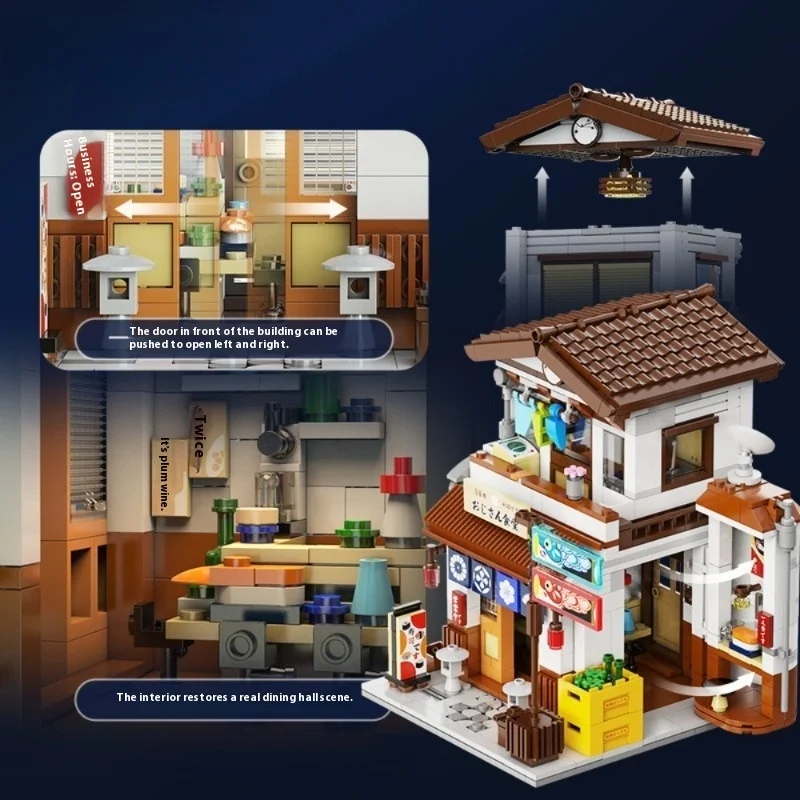 GSF LED ciudad estilo japonés casa de cantimplora arquitectura bloques de construcción tarde de noche figuras de cantimplora ladrillos juguetes para regalos de chico