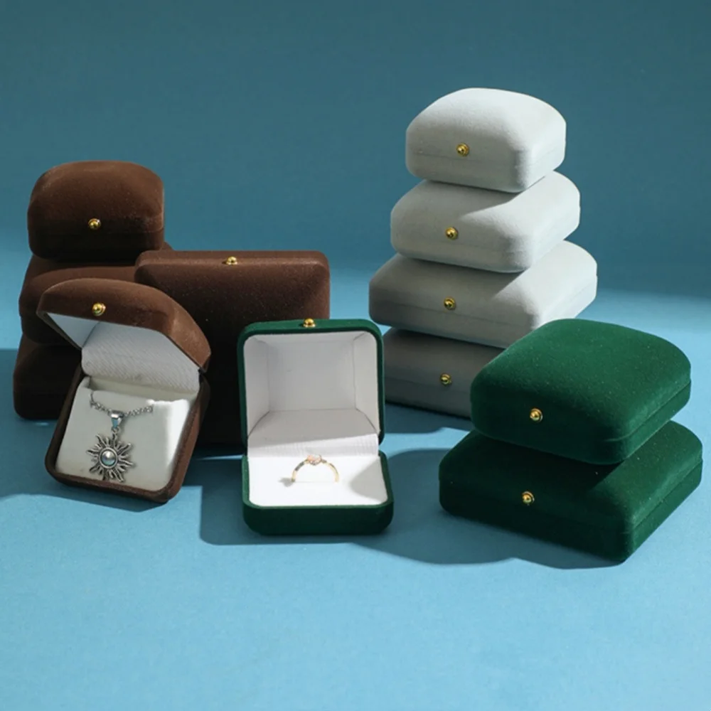 Golden Clasp Flip-Top High Quality Velvet Jewelry Box Bracelets Pendant Holder Luxurious Jewel Organizer For Rings For Gifts For