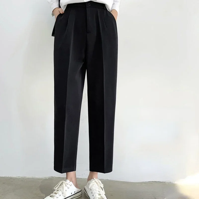 Pants Women Youth Ins Baggy High Waist Ankle-Length Trousers Students Solid Minimalist Harajuku Black Newest Popular Teens Basic