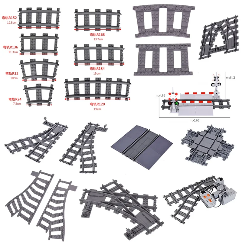 

MOC Cross Track Railroad DIY Scene Building Blocks Multi Angle Curved Train Track Bricks Toys Rail Car Compatible With LEGO