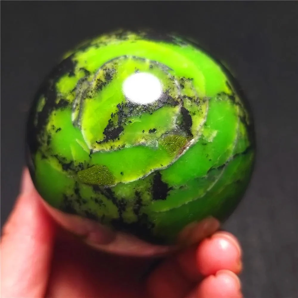 

1pc Green Opal Crystal Sphere - Natural Stone Ball with Black Veined Texture, Home & Office Decor, Ideal Holiday Gifts