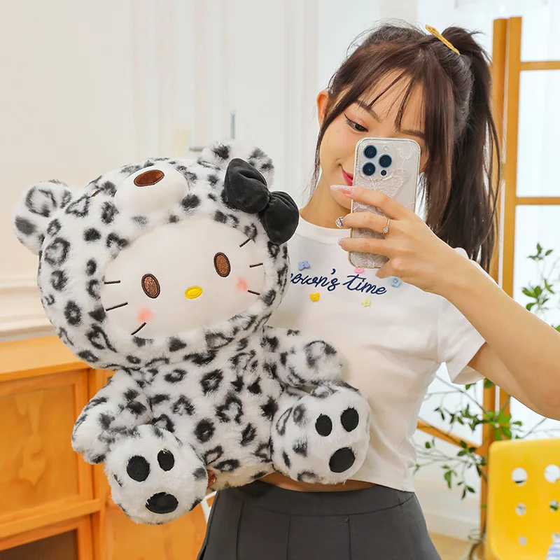 Sanrio Plush Stuffed Toy Cartoon Spotted KT Cat HelloKitty Children's Pillow Leopard Print Cat Doll Girl Holiday Gift Christmas