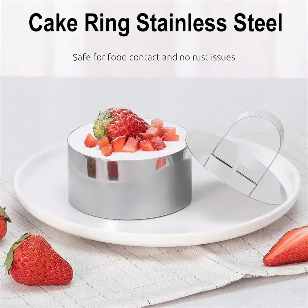 1pcs DIY Tart Rings 8*4cm Dessert Cake Mold Slicer Cutter Stainless Steel Circular with Pusher Kitchecn Pastry Baking Tools