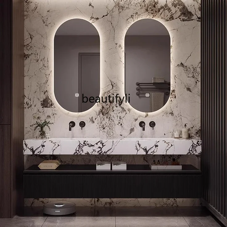 Stone Plate Seamless Integrated Double Basin Bathroom Cabinet Bathroom Table Custom Face Washing Wash Basin Cabinet