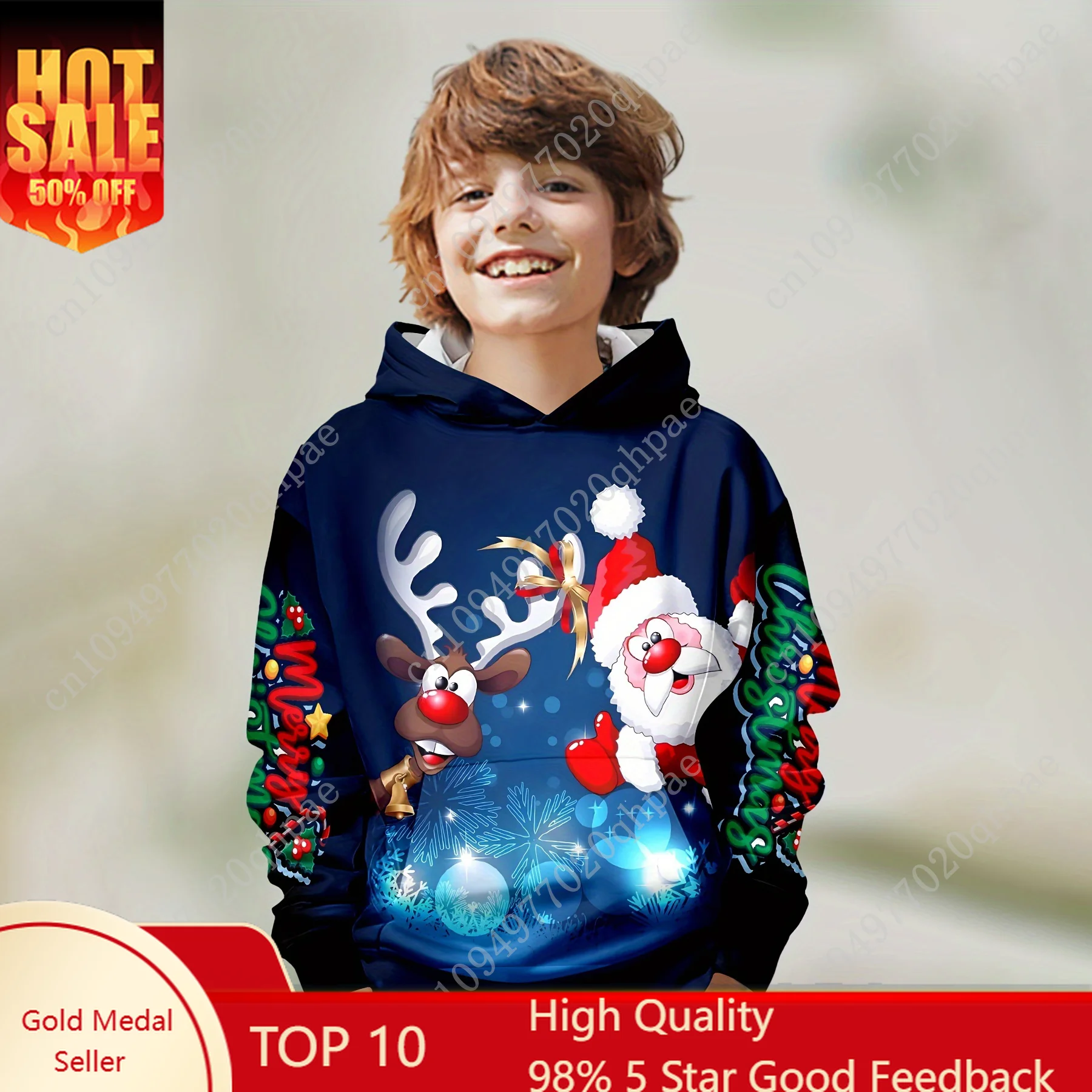 

Kids Clothes Funny Christmas Hoodies Reindeer Santa Claus Long Sleeve Thin Sweatshirt for Boys Girls Xmas Gift for Children Top