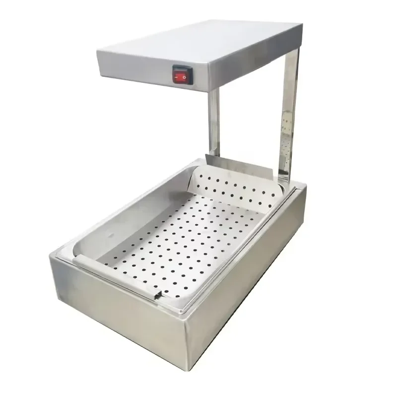 Commercial Electric French Fries Warmer Lamp Stainless Steel Countertop Heater with Drip Tray for Fast Food Restaurant