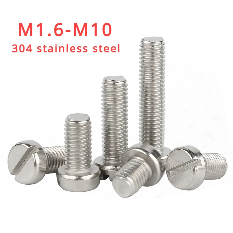 304 Stainless Steel One Channel Cylindrical Head Screws Slotted Screws Round Head Bolts M1.6-M10
