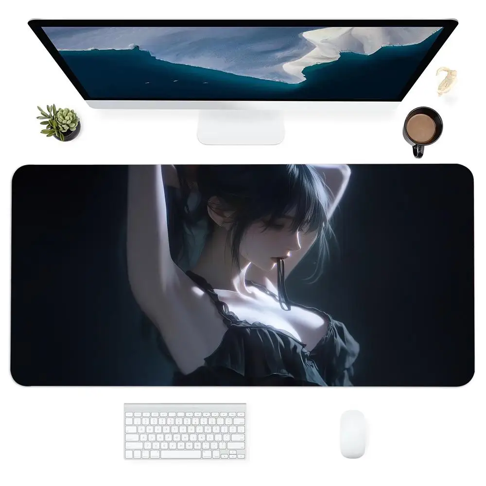 Dark Night Girl Tie a ponytail Mouse Pad Large Gaming Nootbook Game Rug Non-slip Computer Laptop Tablet Art Mausepad Mat Mini PC