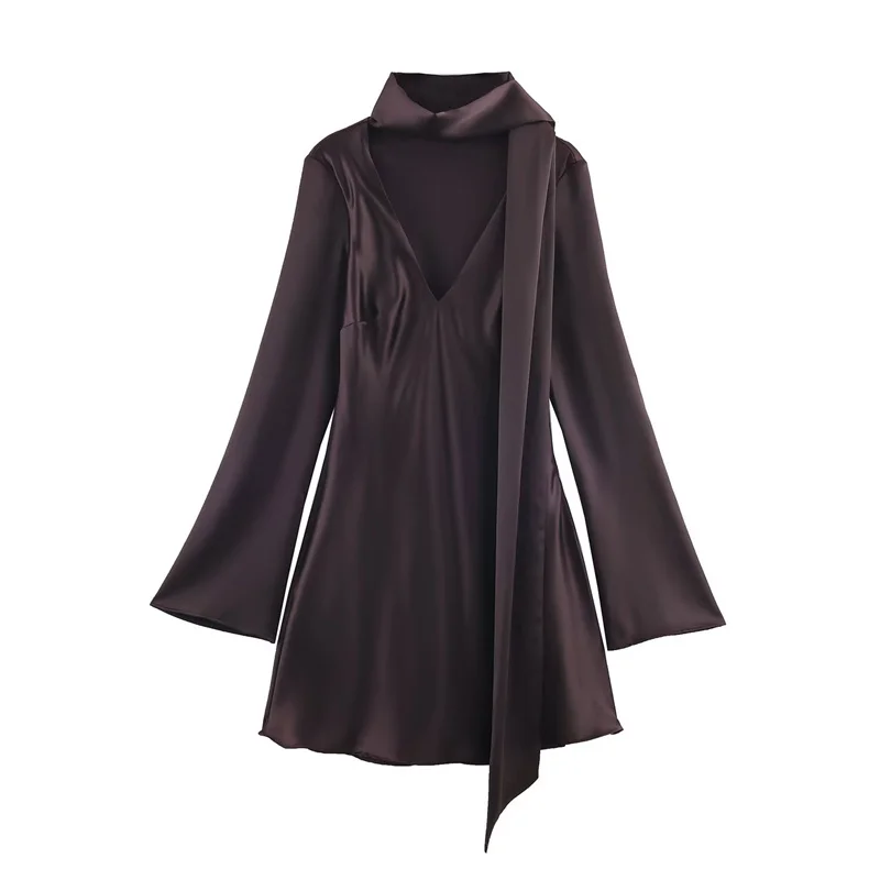 Women's High-Street Chic Satin Scarf Dress Autumn/Winter 2025 New Collection Fashionable Streetwear