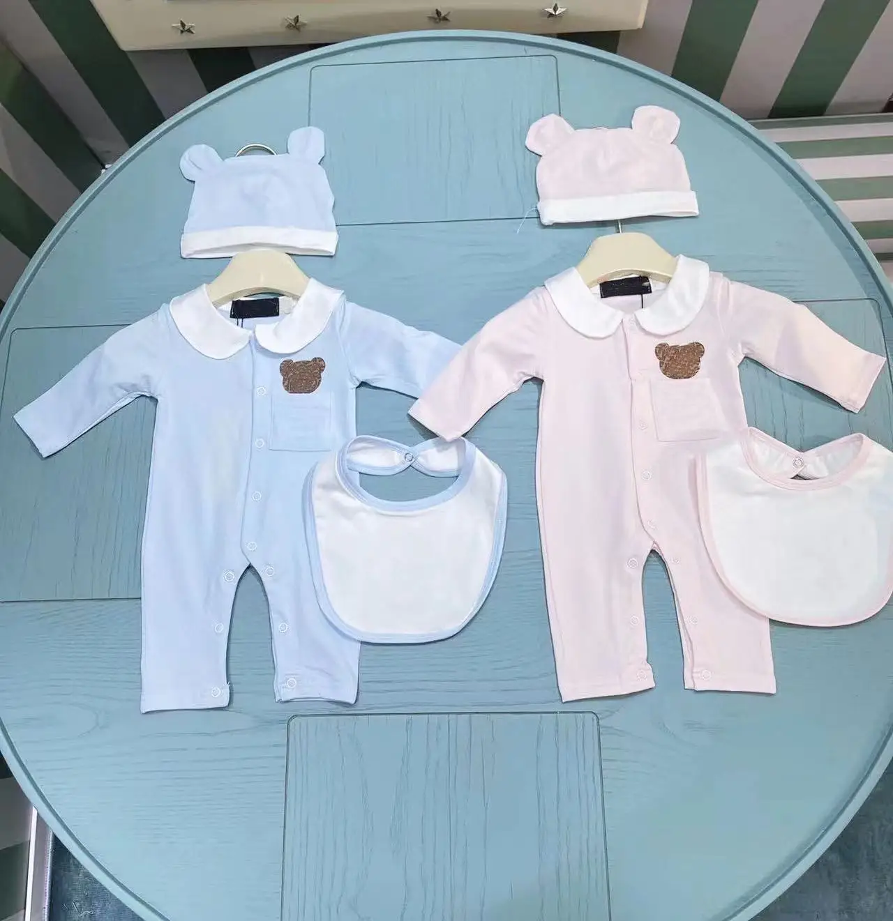 New Infant Blue Pink pagliaccetto set carino outwear per neonata pagliaccetto abbigliamento Set neonati maschi tute neonato