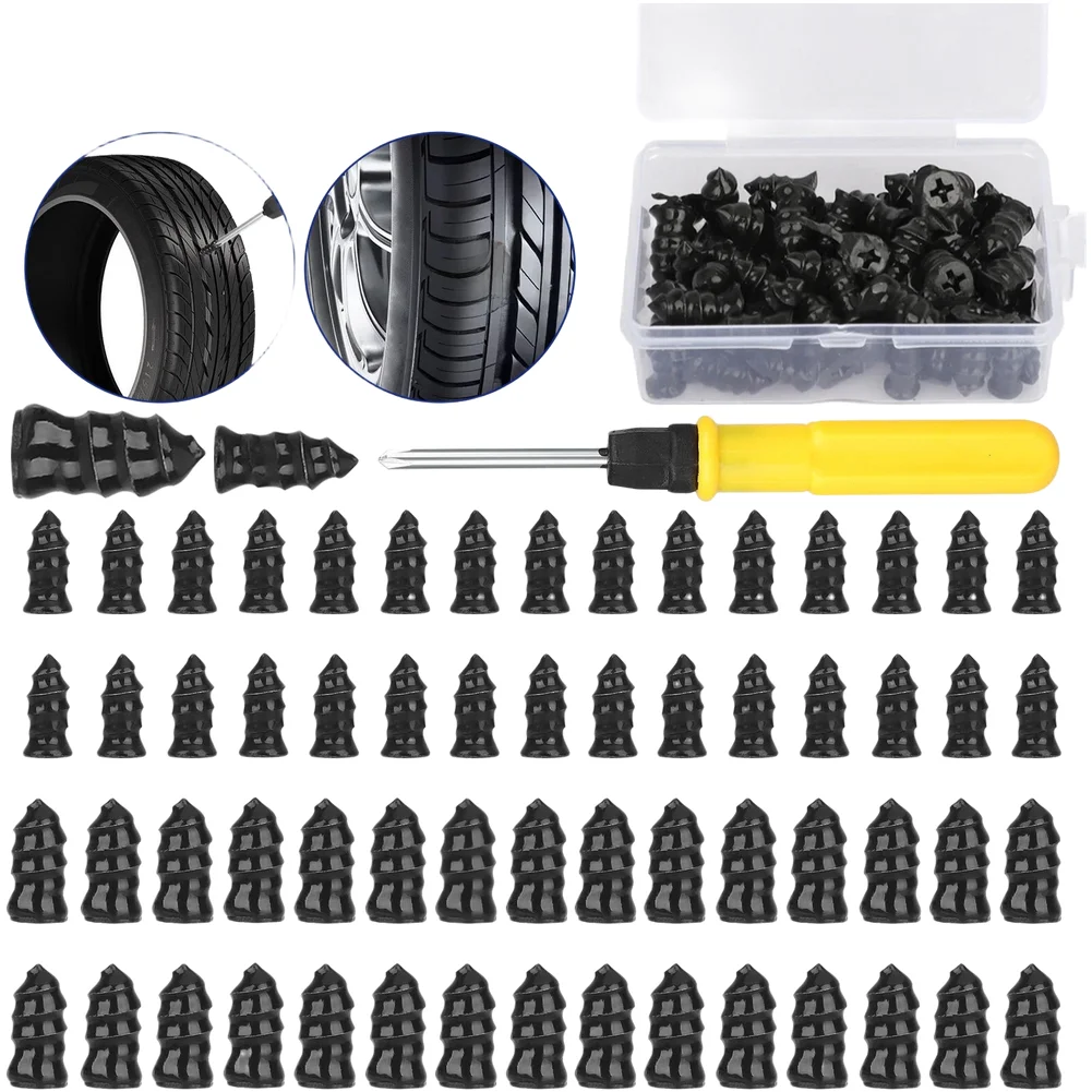 Kit for Tire Puncture Repair 60pcs with Rubber Coated Nails and Screwdriver for Car Motorcycle Fast and Secure Fix