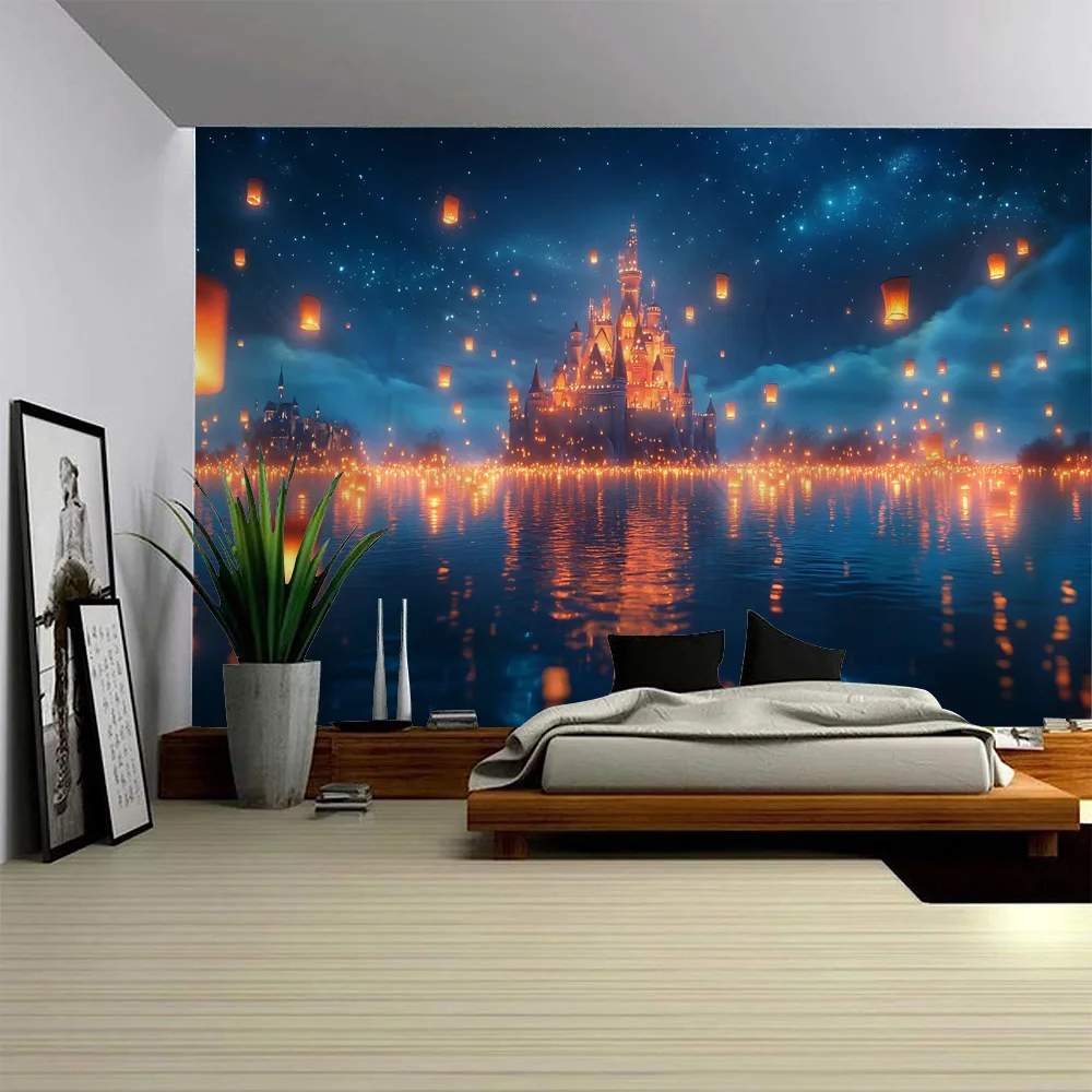 

Castle art decoration tapestry, dreamy landscape printing fabric wall hanging home wall decoration, large sofa blanket