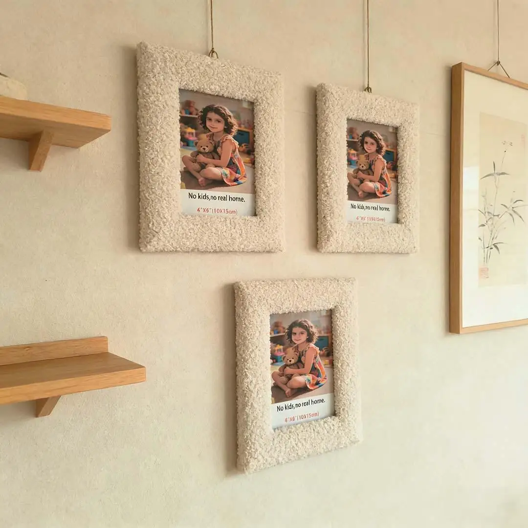 6/7/8 Inches Plush Photo Frame, Decorative Frame, Beige-pink Density Board Wooden Photo Frame, Photo Holder