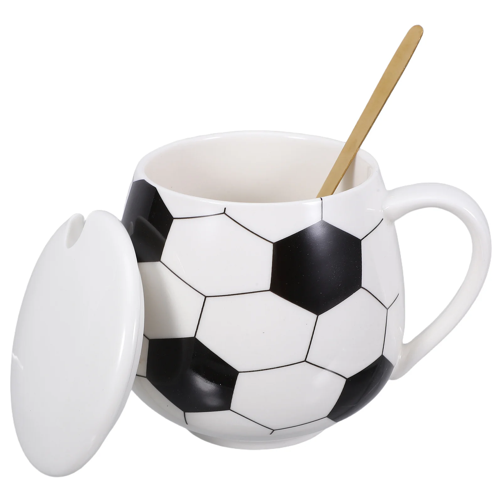 

Ceramic Coffee Mug with Cover Spoon - Stylish Home Office Drinking Cup for Tea Lovers Sporty Decor Gift