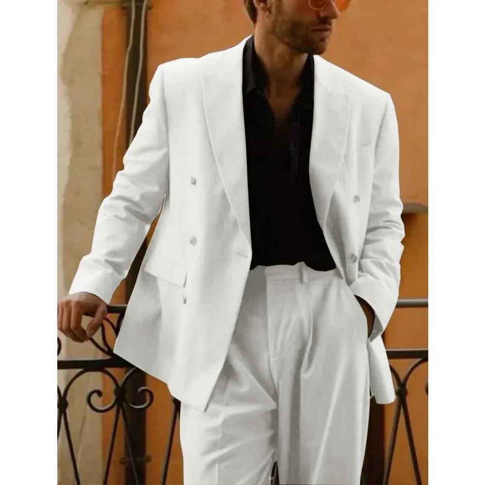 

Man Suits Two-piece Set Double-breasted Lapel Men's Suit Casual Blazer Pants Elegant Fashionable and Comfortable Commuting