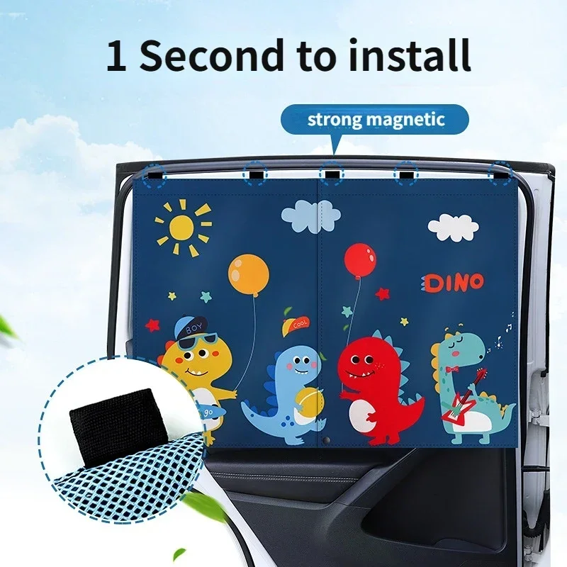 2 Layers Telescopic Car Window Shades for Kids with Magnetic Mosquito Net UV Protection Sunshade Block Mesh Curtain Sun Cover view 3