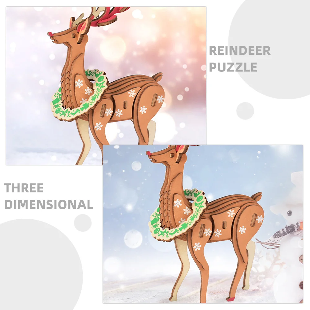 Puzzle di renne in legno 3D fai da te Puzzle di Natale Decorazioni natalizie per bambini Attività di intelligenza familiare Puzzle fai da te Puzzle per bambini
