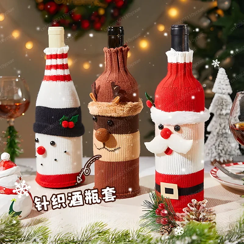 Christmas Decorations, Wine Bottle Covers, Festive Atmosphere, Desktop Ornaments, Red Wine and Champagne Scene Decoration