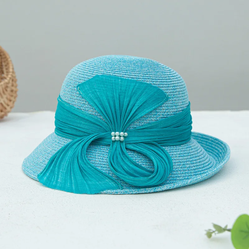 High-end real silk hemp straw hat exquisite elegant roll-brimmed beach hat fashion all-match foldable sun hat female