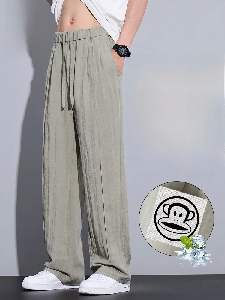 

PaulFrank Large-Mouth Monkey Men's Casual Pants Summer New Sle Loose Wide-Leg Linen Straight Leg Pants Youth Faion