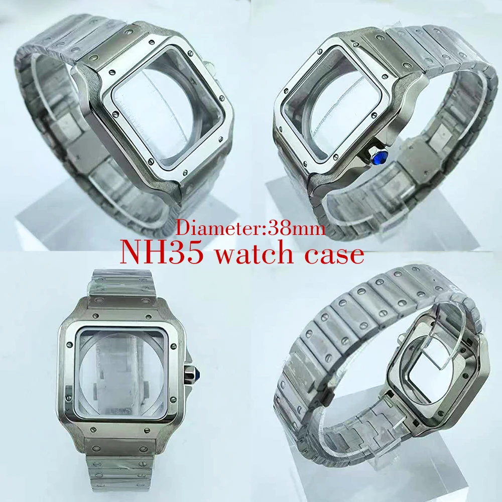 NH35 case men's watch case stainless steel 38mm custom logo case suitable for NH35 movement watch accessories
