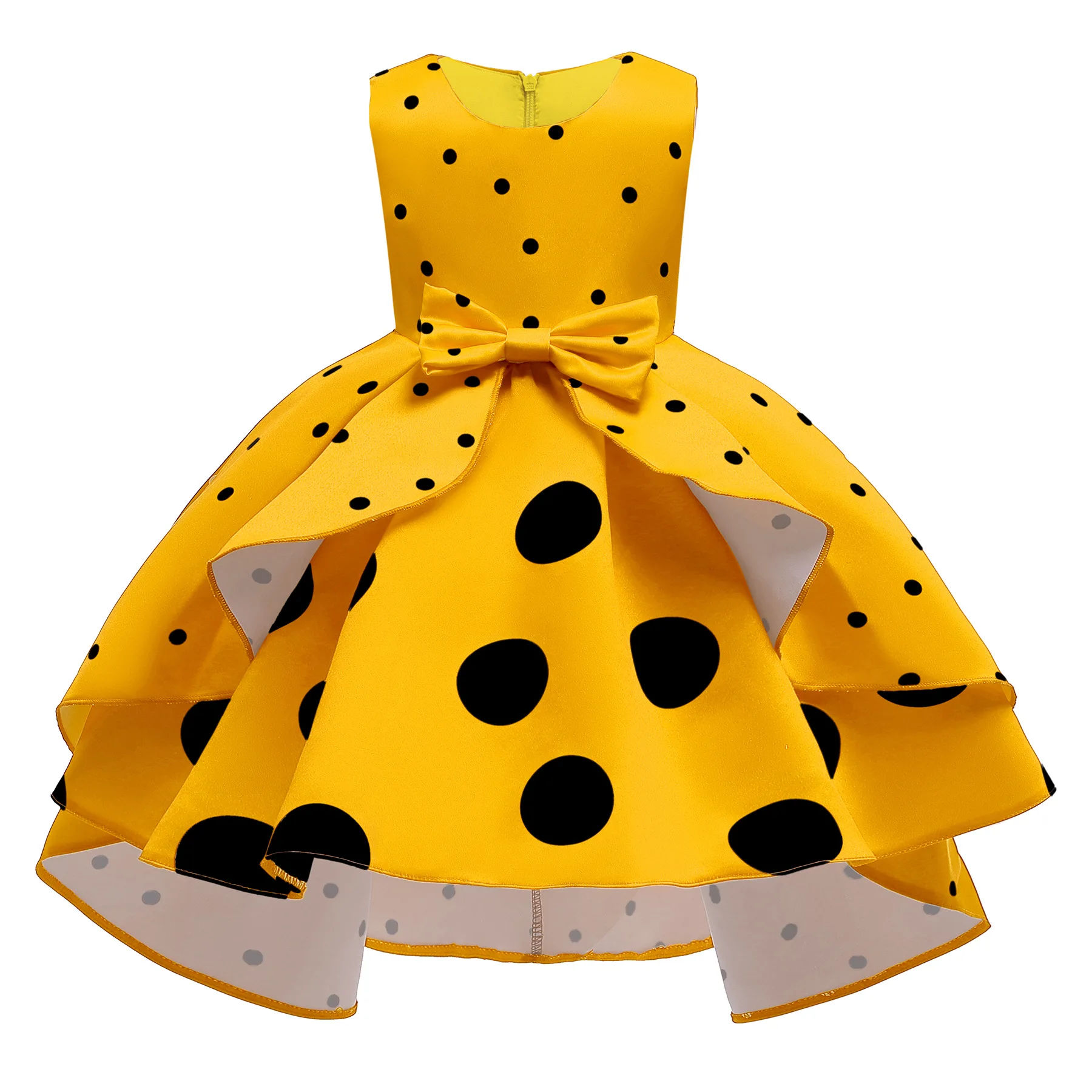 Polka Dot Dress For Girls Princess Girls Dresses Dot Bow Irregular Red Wedding Prom Evening Party Retro Short Summer Kid Costume