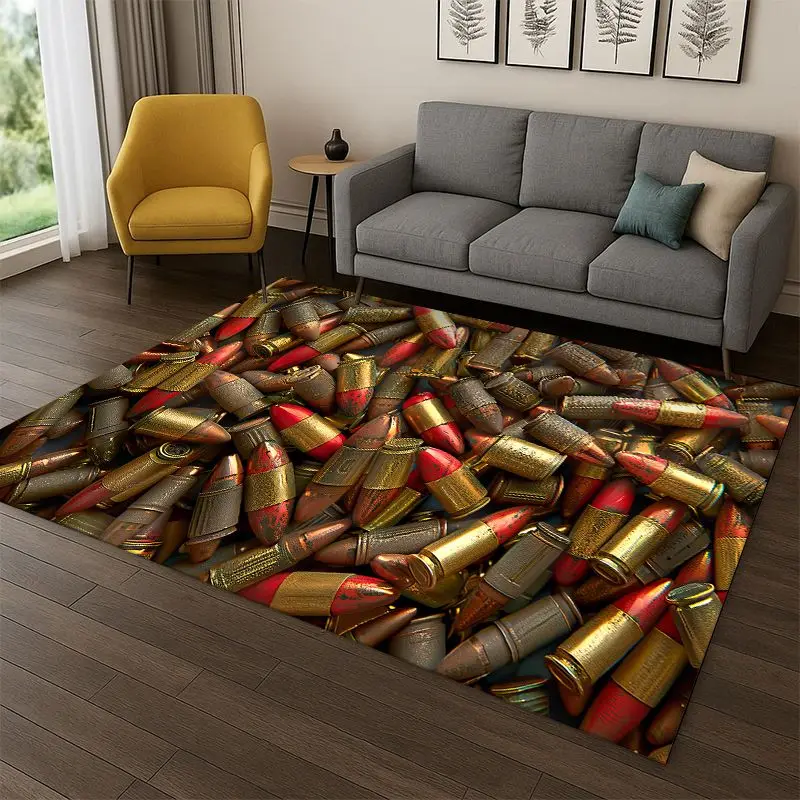 Gun Pistol Ammunition Bullet Cartridge Carpet Rug for Bedroom Living Room Sofa Playroom Doormat Home Decor,Area Rug Non-slip