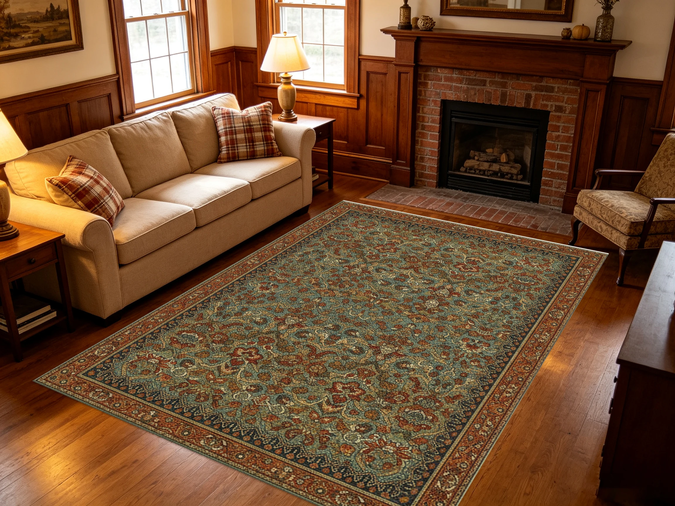 Classic Oriental Floral Carpet Flooring, Vintage Traditional Medallion Area Rug for Living Space Home Decor